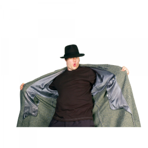 Man in a coat flashing