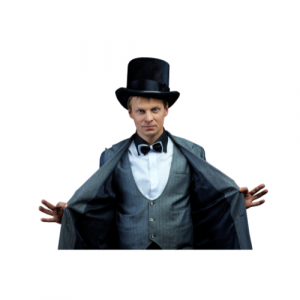 A magician wearing a top hat