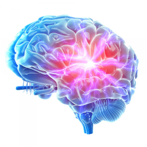 A picture of a brain with neurons firing