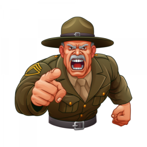 A graphic of a bootcamp sergeant shouting