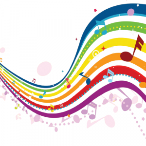A bar of colourful music notes