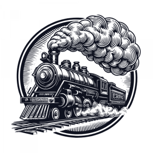 A pencil drawing of a steam train
