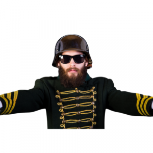 A weird looking guy wearing a helmet and shades