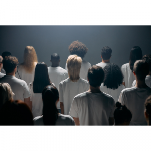 A group of people gathered, they look like they're part of some kind of cult