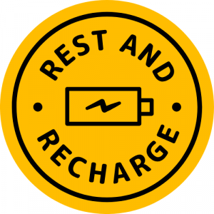 A yellow circular sign that reads REAT AND RECHARCHE