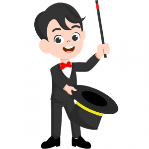 A graphic of a boy magician.