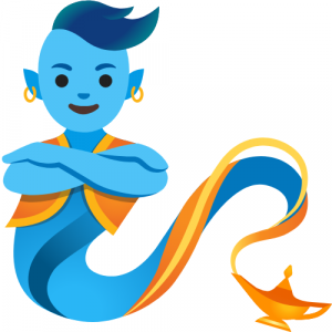 A graphic of a blue genie coming out of a magic lamp.