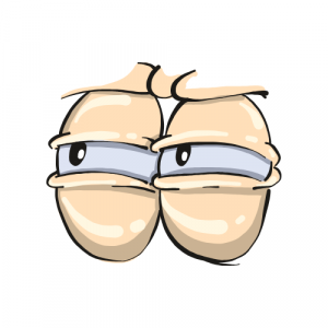 A cartoon graphic of eyes that are looking at something suspiciously.