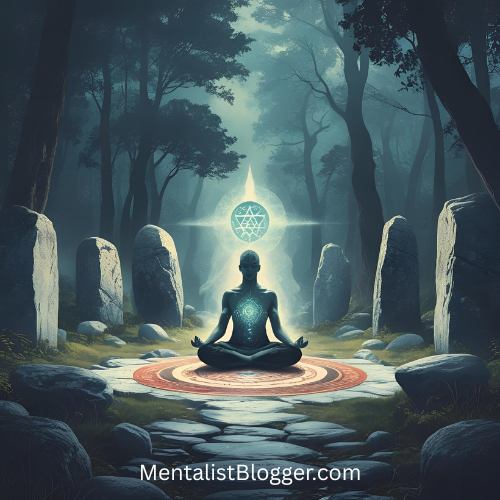 A picture of someone meditating in the woods.