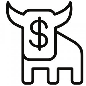 A graphic of a bull with a dollar sign in it's head. It's a reference to the common saying "Cash Cow"