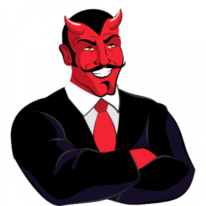 A graphic of a Devil wearing a suit