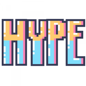 A moving graphic of the word "HYPE" written in an old arcade game style