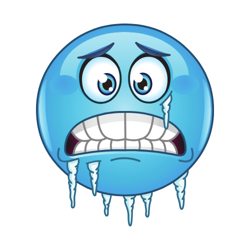 A blue emoji with icicles on its face