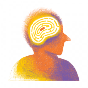 A colourful graphic of a person with a maze for a brain.