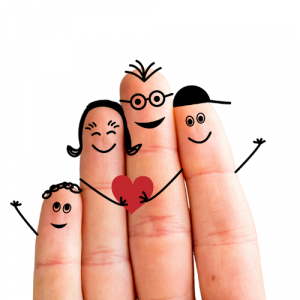 A picture of fingers with faces drawn on them