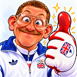 A caricature of the Olympic ski jumping legend; Eddie The Eagle